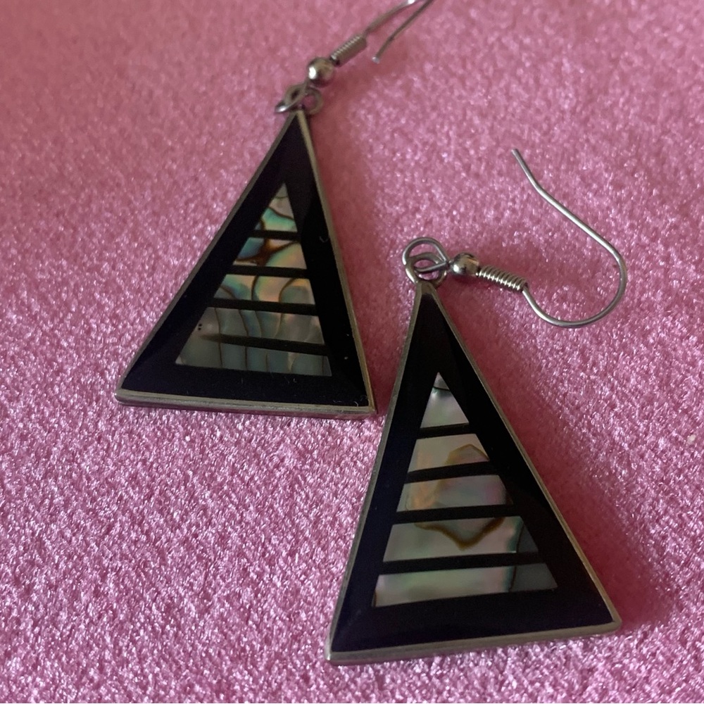 Silver, Abalone Triangle Drop Earrings. - image 1